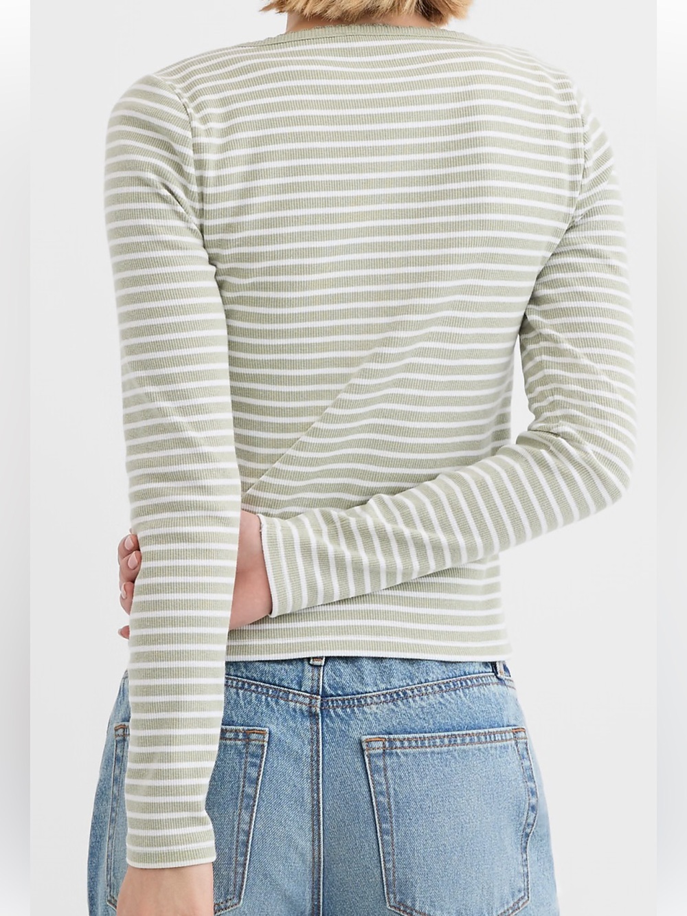 LOFT Striped Scalloped Ribbed Cardigan Brushed Sage Size XL NWT MSRP $60 - Picture 3 of 12